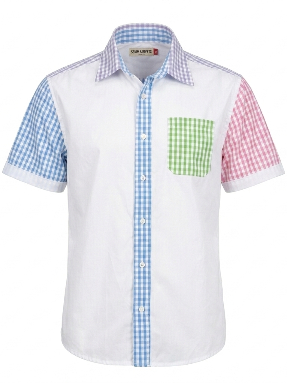 Denim & Rivets Colorblock Gingham Short Sleeve Button Down Shirt‎ - XL
